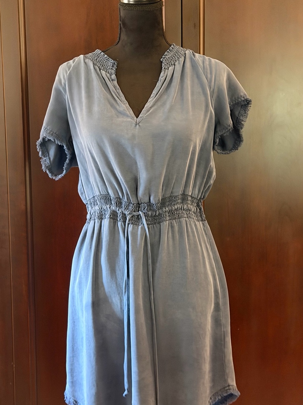 Bella Dahl Washed Blue Short-Sleeve Smocked Waist Dress